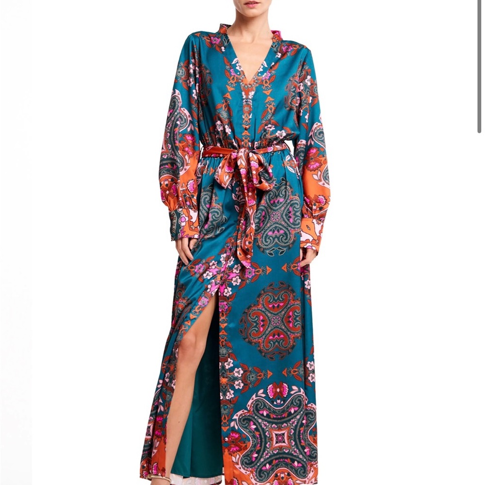 CIEBON Teal/Green and Orange Maxi Dress